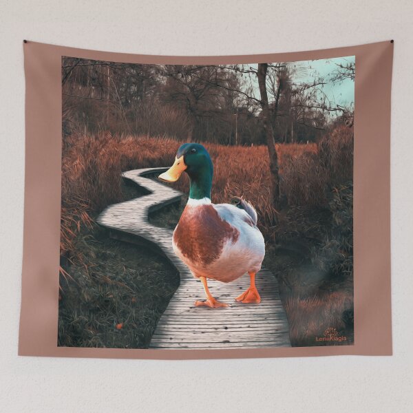 Item preview, Colorful Duck at a wooden pathway designed and sold by LenaKiagia.
