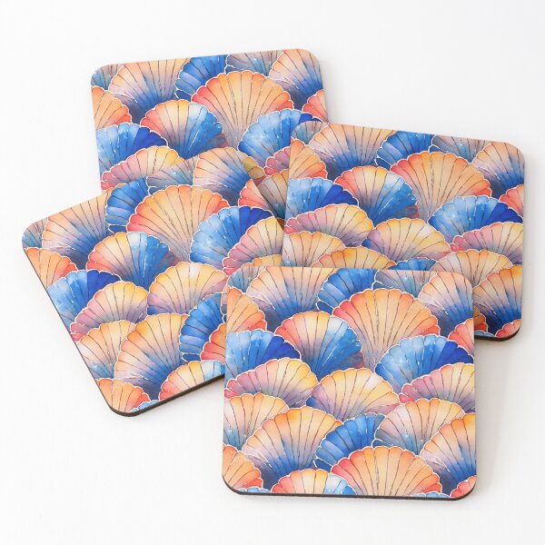 Item preview, Blue and Orange  Scallop Shells Watercolor Design designed and sold by ClairesPatterns.
