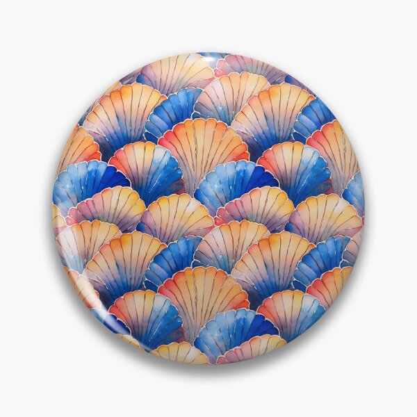 Item preview, Blue and Orange  Scallop Shells Watercolor Design designed and sold by ClairesPatterns.
