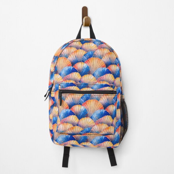 Item preview, Blue and Orange Scallop Shells Watercolor Design designed and sold by ClairesPatterns.