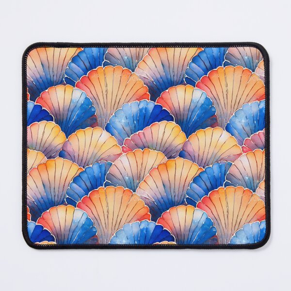 Item preview, Blue and Orange  Scallop Shells Watercolor Design designed and sold by ClairesPatterns.