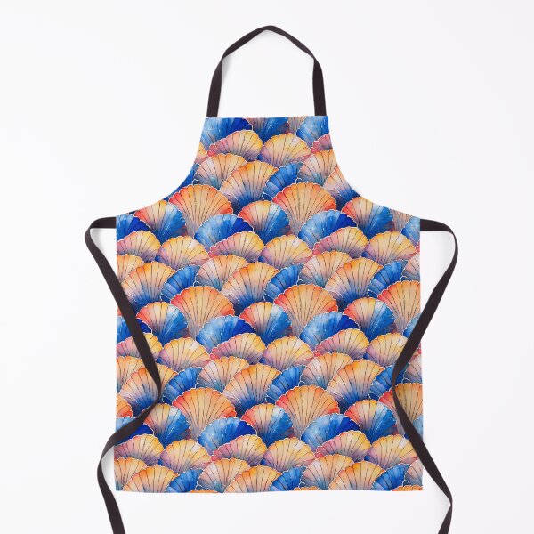 Item preview, Blue and Orange  Scallop Shells Watercolor Design designed and sold by ClairesPatterns.