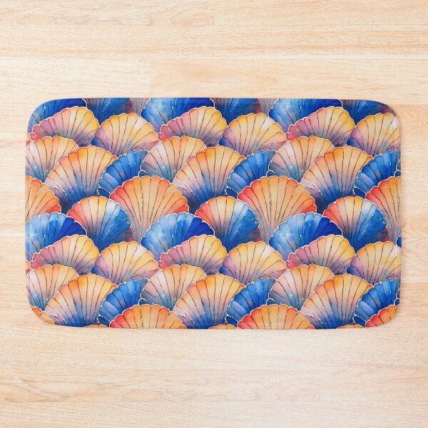 Item preview, Blue and Orange  Scallop Shells Watercolor Design designed and sold by ClairesPatterns.