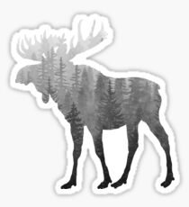 Misty Forest Moose - Black & White Sticker