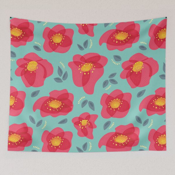 Item preview, Pretty Flowers With Bright Pink Petals On Blue designed and sold by Boriana Giormova.