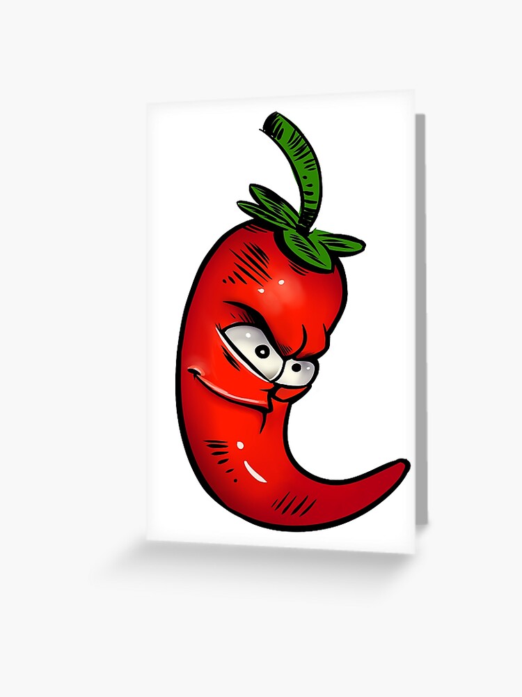 Funny Cartoon Chili Red Hot Spicy Food Greeting Card By Shirteesy Redbubble