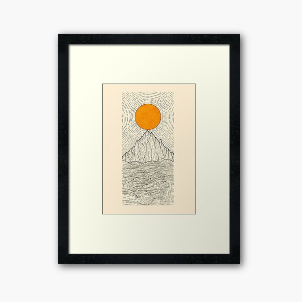 The sun over the mountain waves Framed Art Print