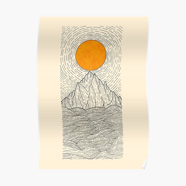 The sun over the mountain waves Poster