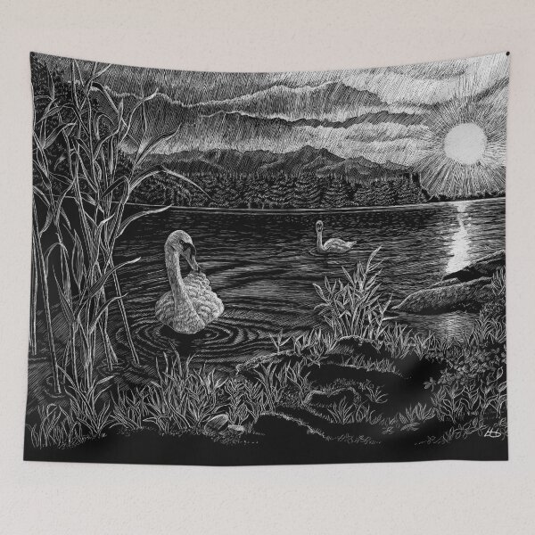 Item preview, Swan Lake at Sunset (scraperboard) designed and sold by Painting By Nature.