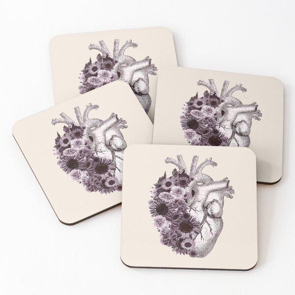 Item preview, Human Heart autumn watercolor with suflowers and daisies, purple flowers, Heart, anatomical body, Human heart designed and sold by Collagedream.