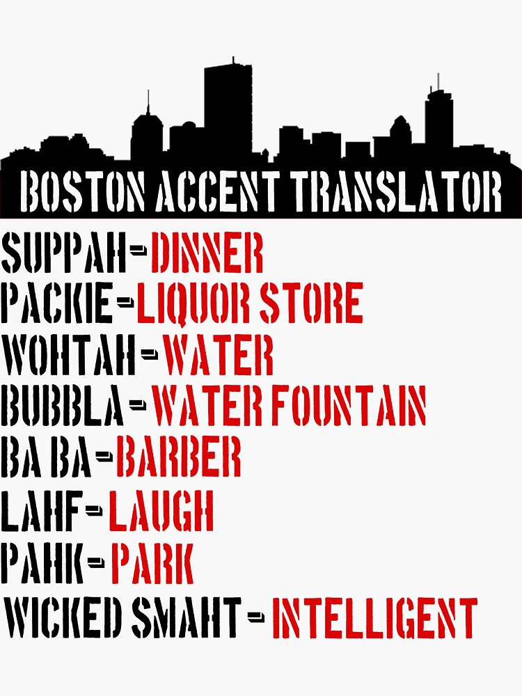 "Boston Accent Translator Bostonian to English " Sticker for Sale by