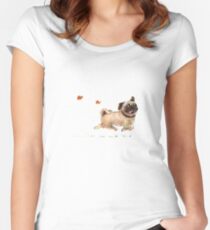 Das Furminator-Mops-Aquarelldesign in beige Farbe Tailliertes Rundhals-Shirt