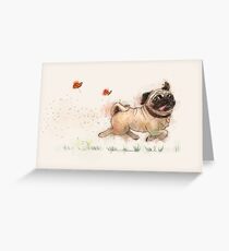Tarjeta de felicitación El diseño de acuarela de Furminator Pug en color beige