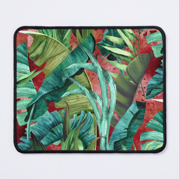 Item preview, Exotic tropical green foliage forest, leaves and flowers tropical pattern, botanical illustration, red plants illustration designed and sold by ZeinabTaha.