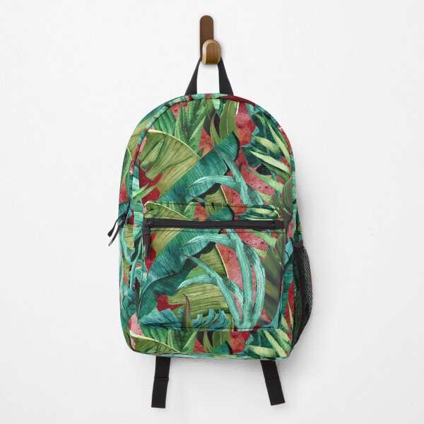 Item preview, Exotic tropical green foliage forest, leaves and flowers tropical pattern, botanical illustration, red plants illustration designed and sold by ZeinabTaha.