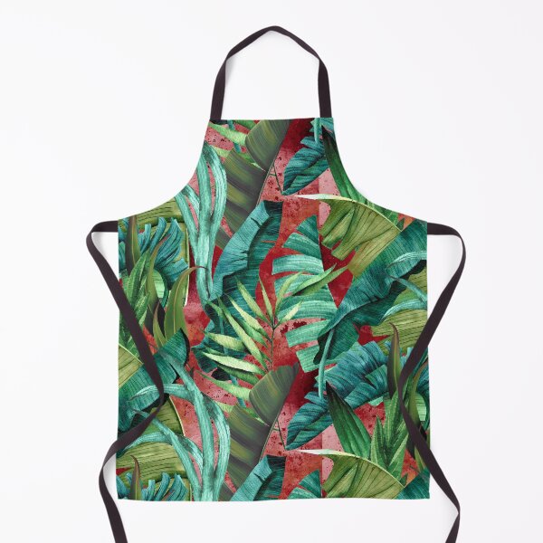 Item preview, Exotic tropical green foliage forest, leaves and flowers tropical pattern, botanical illustration, red plants illustration designed and sold by ZeinabTaha.