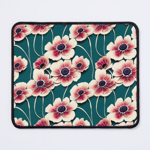 Item preview, Pink Anemone Blooming Vintage Style on  Aqua Background designed and sold by ClairesPatterns.