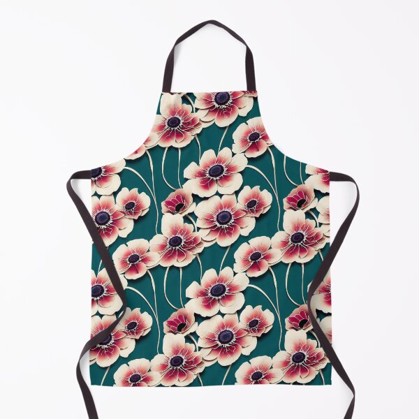 Item preview, Pink Anemone Blooming Vintage Style on Aqua Background designed and sold by ClairesPatterns.