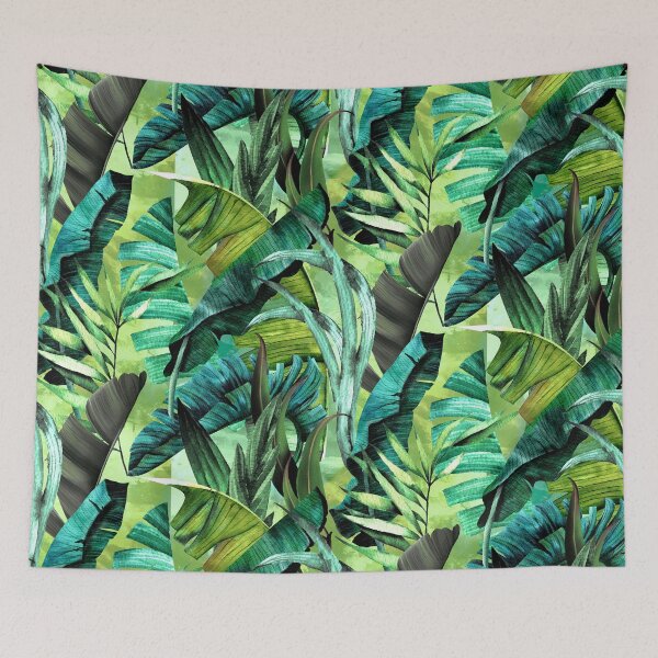 Item preview, Exotic tropical green foliage forest, leaves and flowers tropical pattern, botanical illustration, green plants illustration   designed and sold by ZeinabTaha.