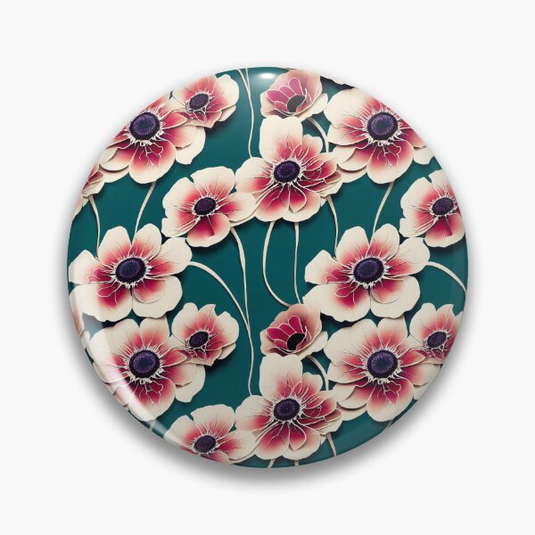 Item preview, Pink Anemone Blooming Vintage Style on  Aqua Background designed and sold by ClairesPatterns.