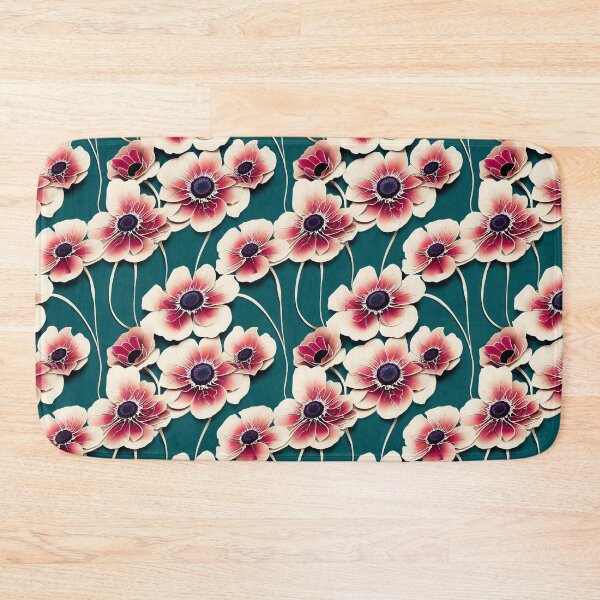 Item preview, Pink Anemone Blooming Vintage Style on  Aqua Background designed and sold by ClairesPatterns.