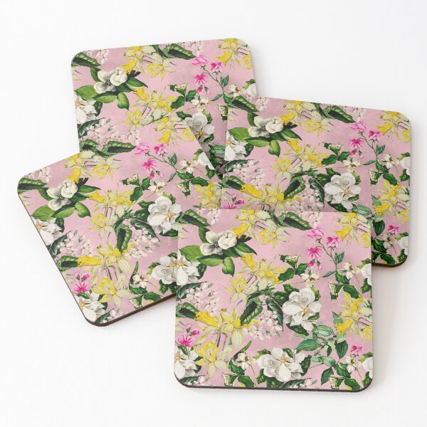 Item preview, Stylish Exotic flowers and leaves paradise garden, leaves and flowers tropical pattern, botanical illustration, pink floral illustration  designed and sold by ZeinabTaha.