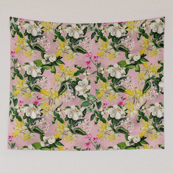 Item preview, Stylish Exotic flowers and leaves paradise garden, leaves and flowers tropical pattern, botanical illustration, pink floral illustration  designed and sold by ZeinabTaha.