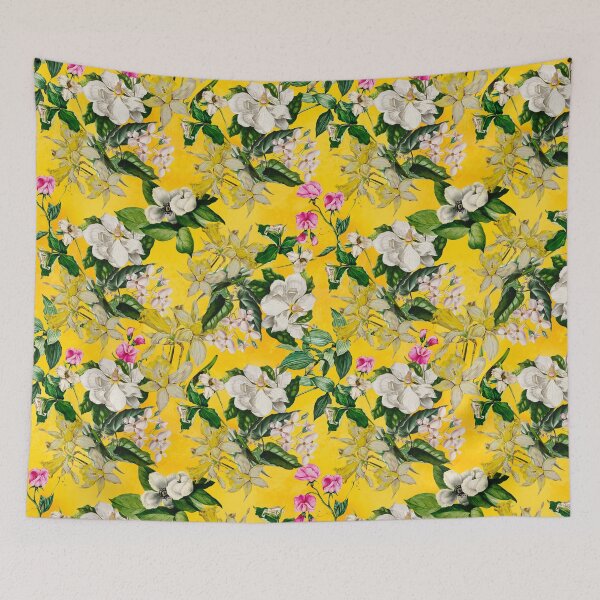 Item preview, Stylish Exotic flowers and leaves paradise garden, leaves and flowers tropical pattern, botanical illustration, yellow floral illustration  designed and sold by ZeinabTaha.