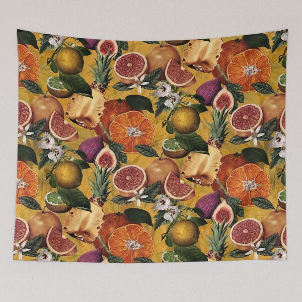 Item preview, Copy of Trendy blooming citrus pineapples fruits pattern, orange botanical illustration, yellow floral illustration    designed and sold by ZeinabTaha.