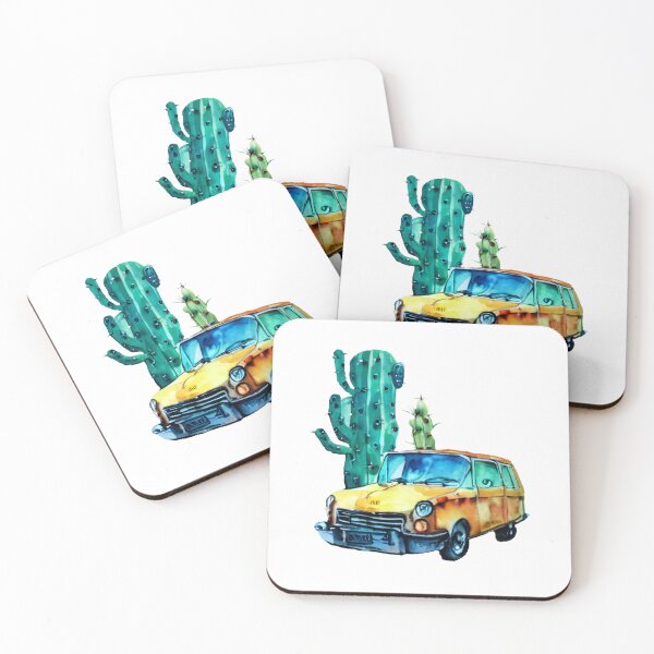 Item preview, Cactus and yellow car in watercolor style designed and sold by Gala-life1.