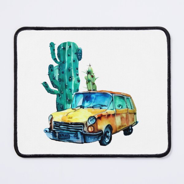 Item preview, Cactus and yellow car in watercolor style designed and sold by Gala-life1.