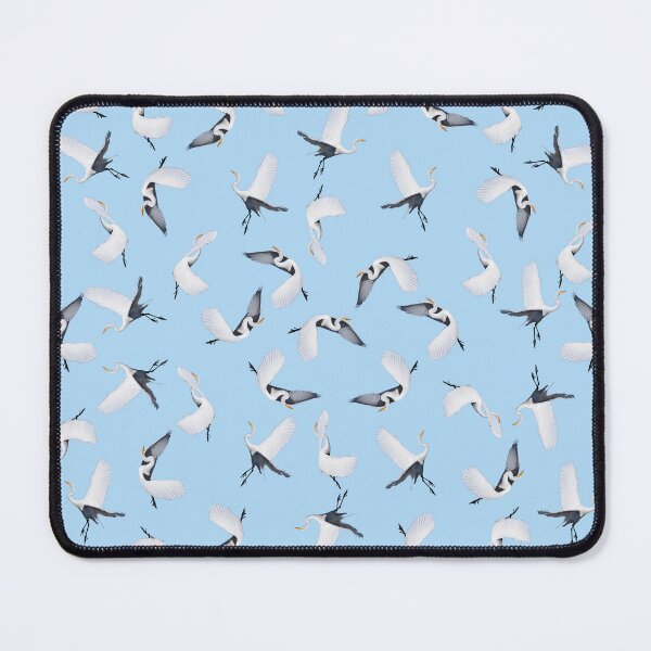 White Egret Lunchtime Traffic Blue Mouse Pad