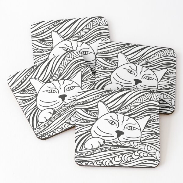 Item preview, Serious cat  on a pillow. Black and white drawing designed and sold by Tasha-design.