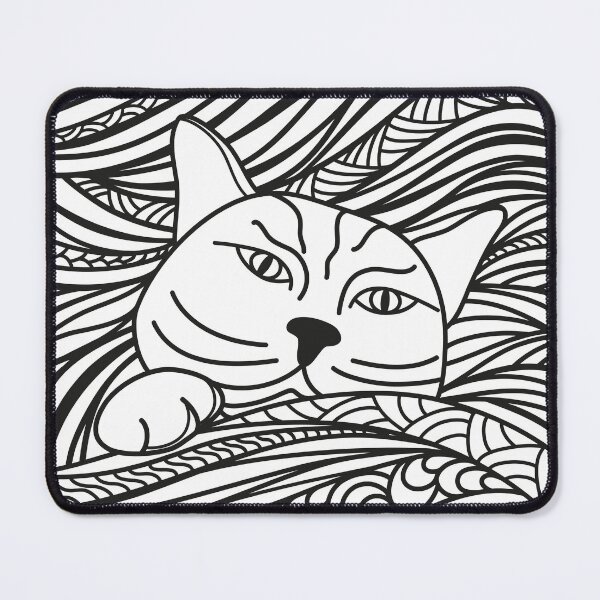 Item preview, Serious cat on a pillow. Black and white drawing designed and sold by Tasha-design.