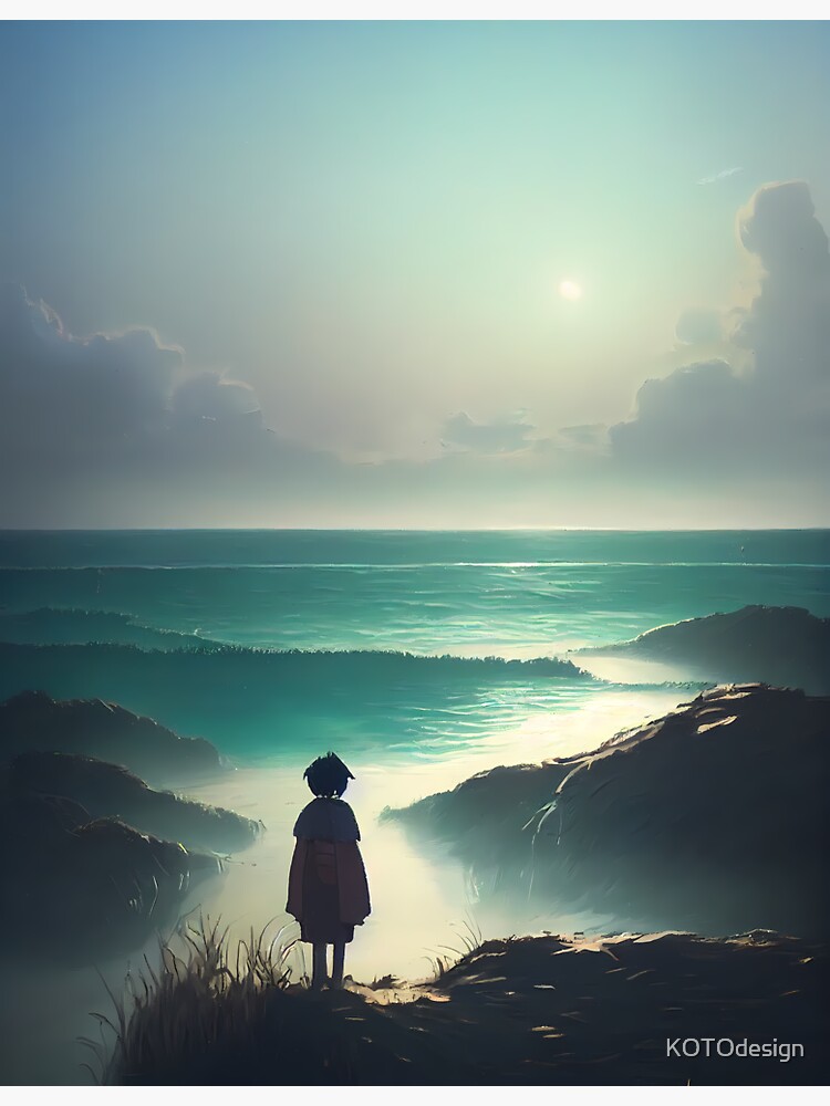 Alone anime, mountain, ocean, view, HD phone wallpaper