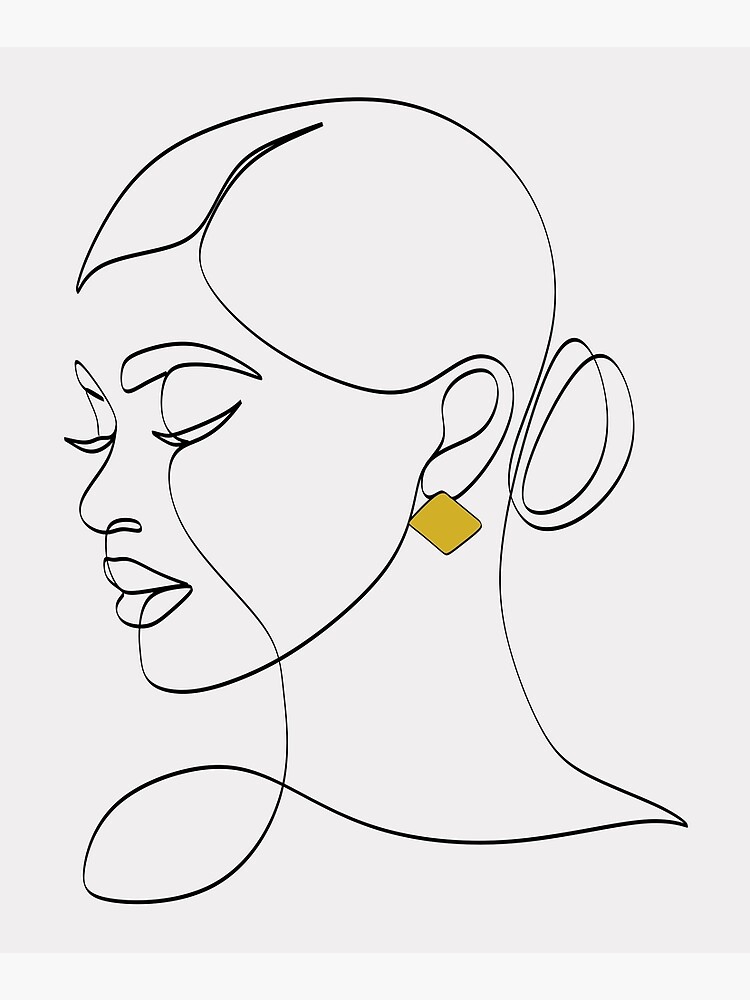 Woman with gold earrings | One line drawing | One line printing