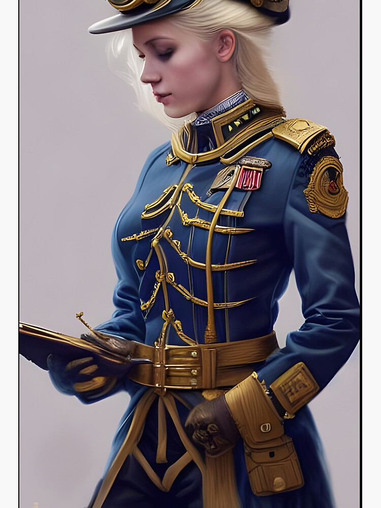 Beautiful steampunk blonde in military uniform | Art Board Print