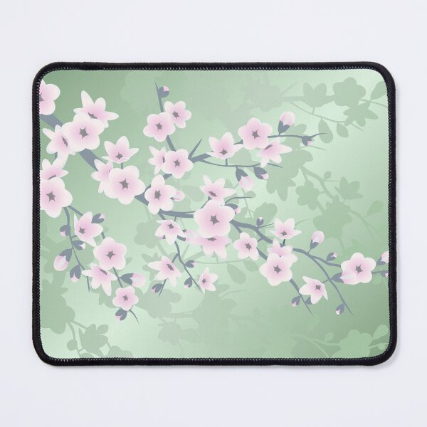 Item preview, Dusky Pink Cherry Blossom Green Background designed and sold by Nina Baydur.