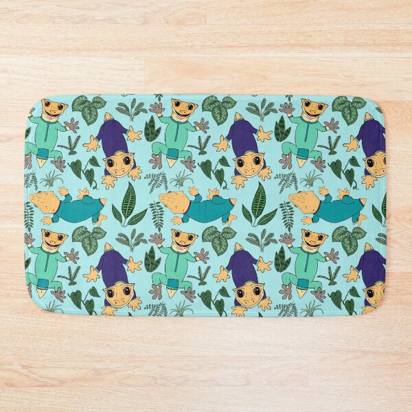 Item preview, Crested Gecko in Pajamas pattern - lizards in pajamas pattern - Pale Turquoise designed and sold by EcoElsa.