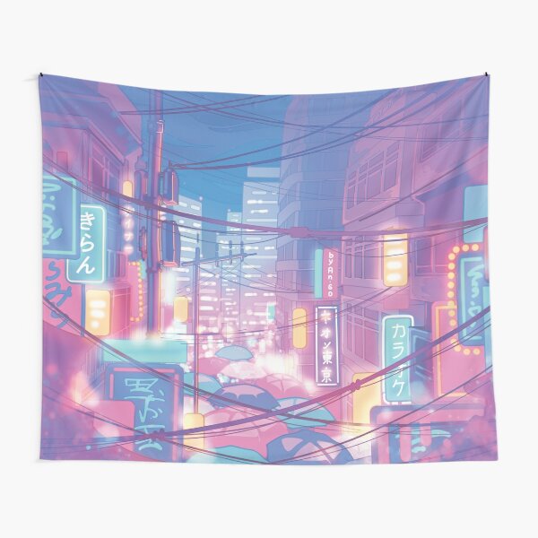 The neon Tokyo streets (soft pastel colors) Tapestry