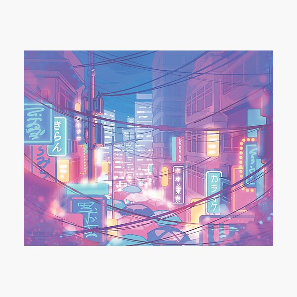 Aperçu de l'œuvre Les rues néon de Tokyo (couleurs pastel douces) créée et vendue par AnGoArt.