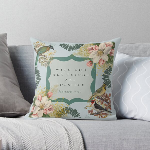 Faith Based Gifts by ADS Sage Green Floral Inspirational Christian Bible  Quote Throw Pillow, 18x18, Multicolor
