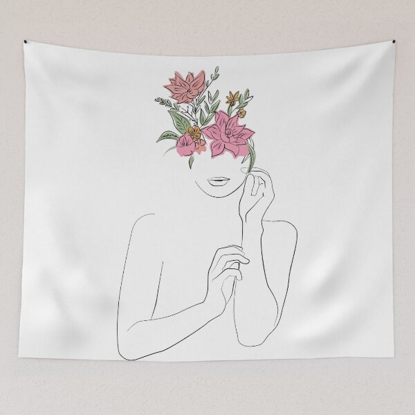 Item preview,  Line Art - Woman with Flowers - Minimalistic Line Drawing -Expressions designed and sold by artswag.