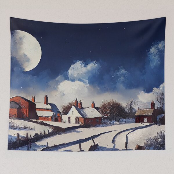 Item preview, Oil painting of an English village covered in snow at Night time designed and sold by Paintings By Simon .