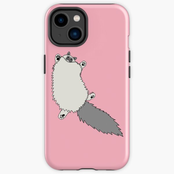 Fluffy Ragdoll Cat Stretch - Soft Grey Point Ragdoll Cat - Cherry Blossom Pink Background iPhone Tough Case
