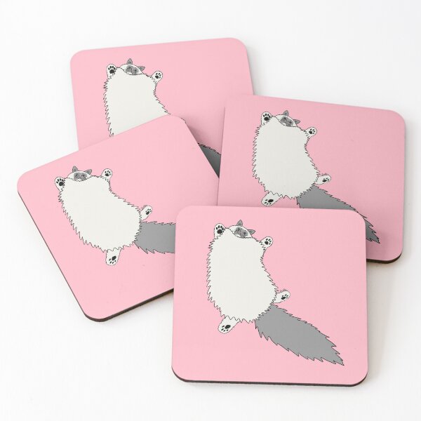 Item preview, Fluffy Ragdoll Cat Stretch - Soft Grey Point Ragdoll Cat - Cherry Blossom Pink Background designed and sold by EcoElsa.