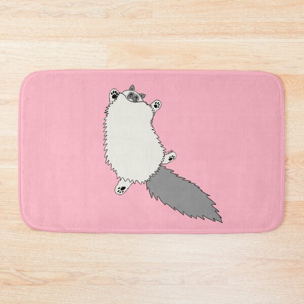 Item preview, Fluffy Ragdoll Cat Stretch - Soft Grey Point Ragdoll Cat - Cherry Blossom Pink Background designed and sold by EcoElsa.