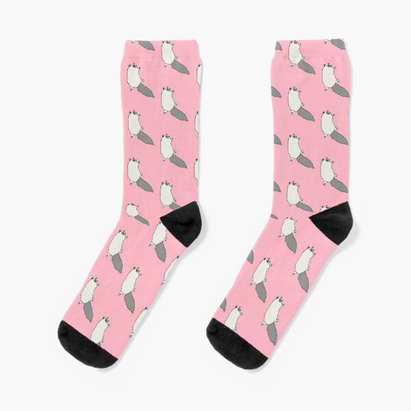 Fluffy Ragdoll Cat Stretch - Soft Grey Point Ragdoll Cat - Cherry Blossom Pink Background Socks
