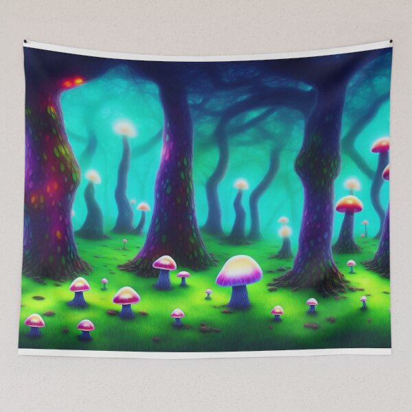 Item preview, Psychedelic mushroom forest with multicoloured glowing trees III designed and sold by BrachiaST.