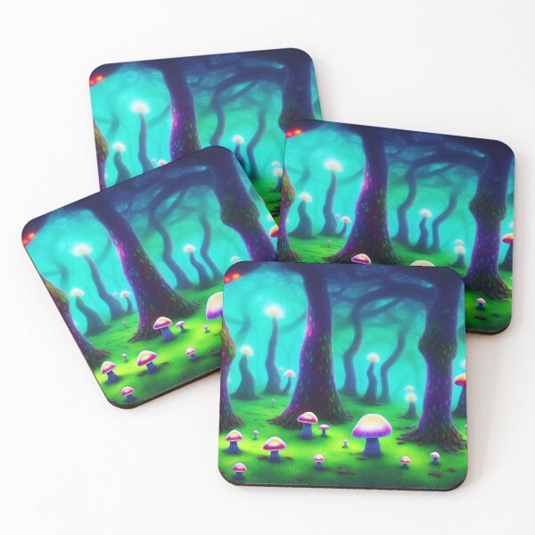 Item preview, Psychedelic mushroom forest with multicoloured glowing trees III designed and sold by BrachiaST.